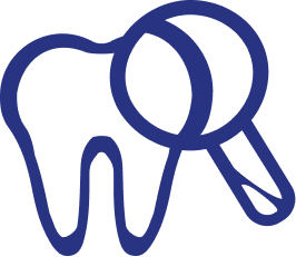 Image of a tooth and a magnifying glass front
