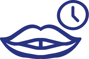 Image of a pair of lips and a round clock at the top right corner