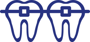 image of a set pair of tooth hold together with a teeth retainer, in blue
