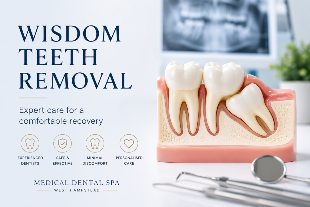 Illustration of impacted wisdom teeth and expert wisdom teeth removal treatment at Medical Dental Spa West Hampstead.
