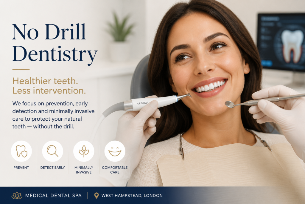 No Drill Dentistry treatment focused on prevention and minimally invasive dental care at Medical Dental Spa West Hampstead.
