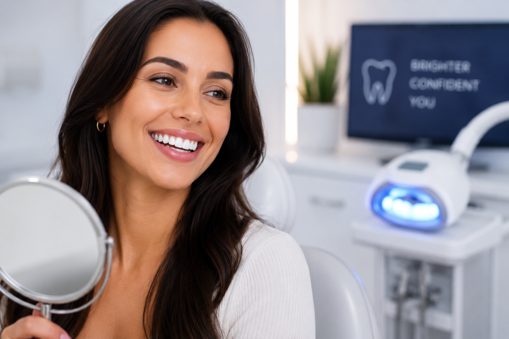 Professional teeth whitening treatment at Medical Dental Spa in West Hampstead, London, showing a brighter natural smile after cosmetic dental whitening.