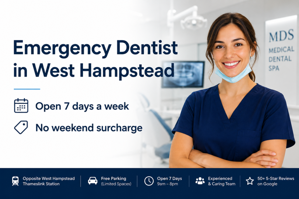 Friendly emergency dentist in West Hampstead offering urgent dental appointments 7 days a week with no weekend surcharge.