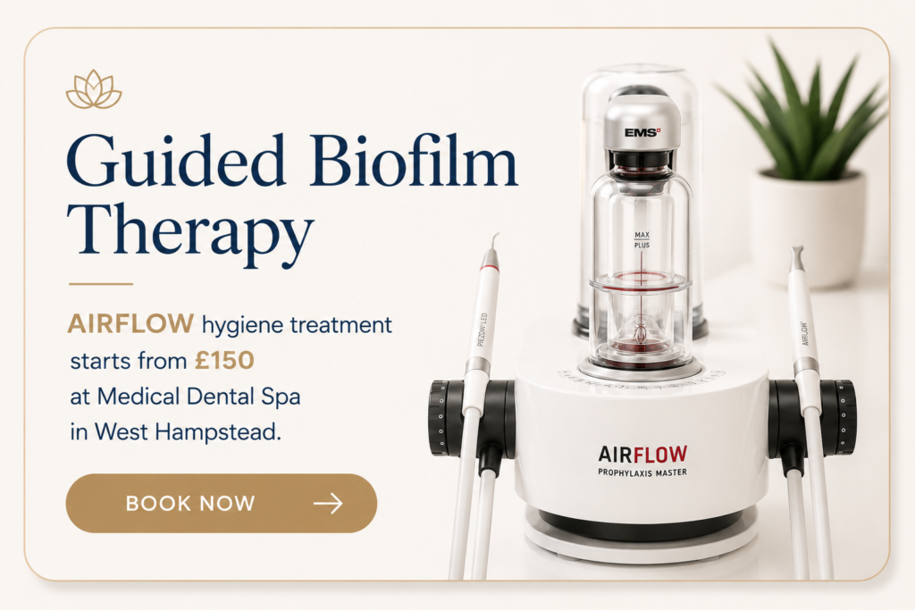 Guided Biofilm Therapy (GBT) AirFlow hygiene treatment at Medical Dental Spa in West Hampstead, with prices starting from £150.