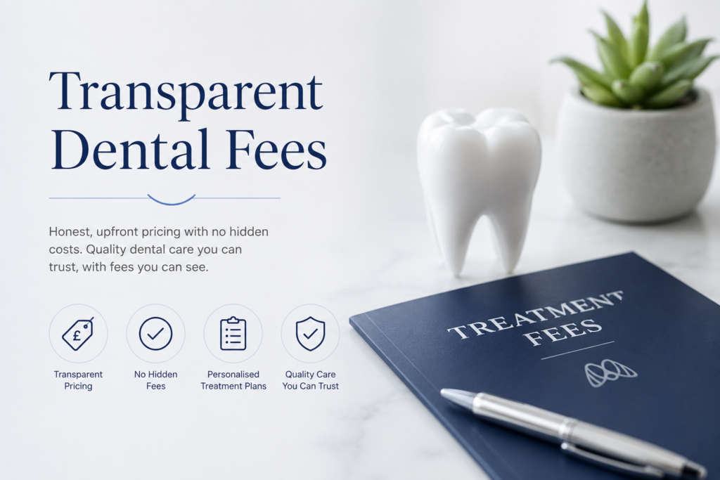 Transparent dental treatment fees at Medical Dental Spa in West Hampstead, highlighting honest pricing, personalised treatment plans and quality private dental care.